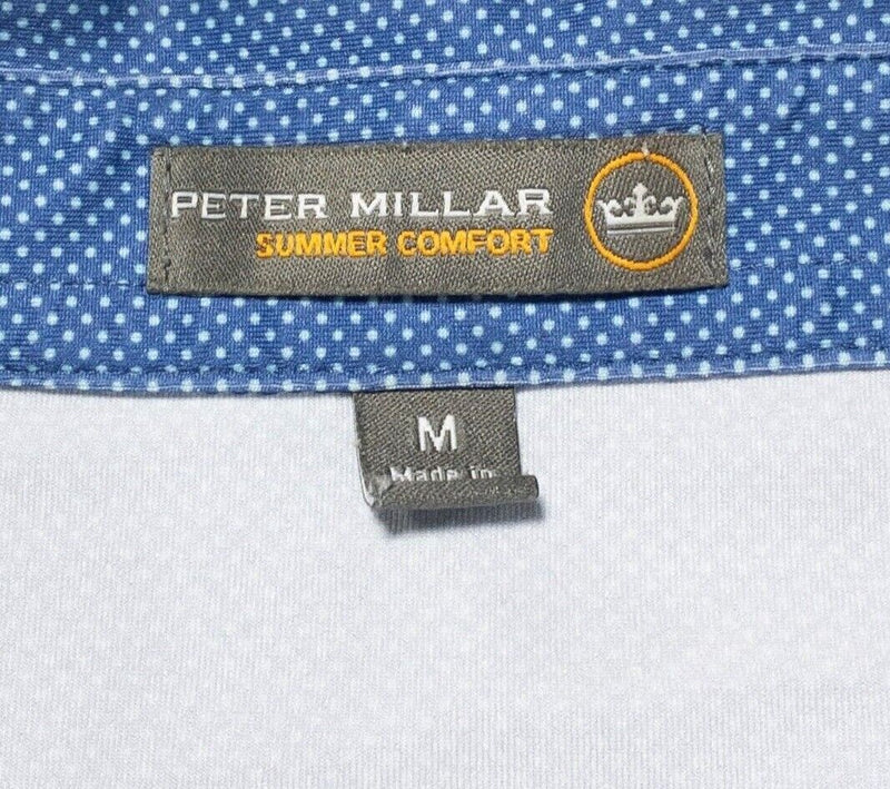 Peter Millar Summer Comfort Medium Mens Golf Polo Polka Dot Blue Wicking Stretch