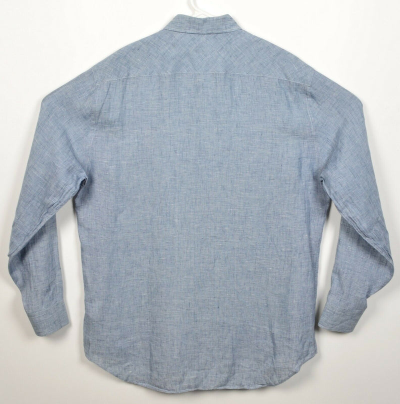 Billy Reid Men's Large Standard 100% Linen Blue Made in Italy Button-Front Shirt