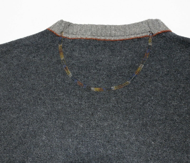 Carbon 2 Cobalt Men's XL Wool Blend Exposed Stitch Gray V-Neck Sweater