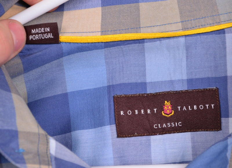 Robert Talbott Men's Sz Large Blue Plaid Check Long Sleeve Lightweight Shirt