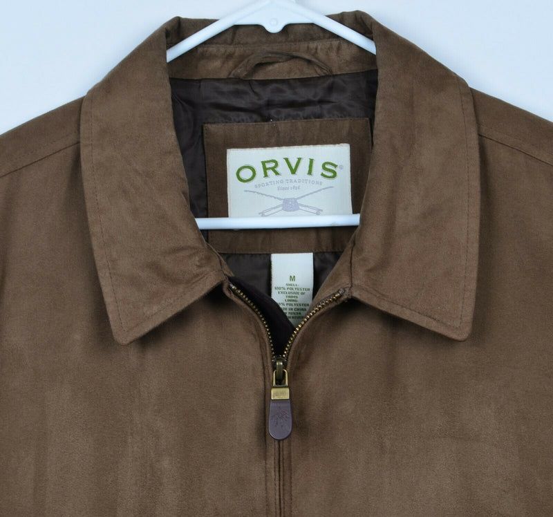 Orvis Men's Sz Medium Suede Style Harrington Full Zip Brown Bomber Jacket