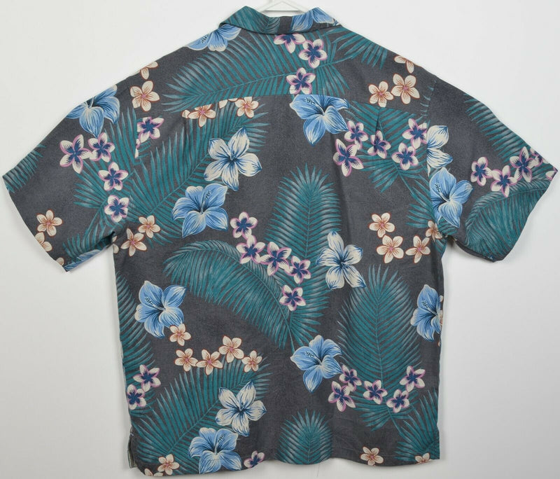 Tommy Bahama Men's Large Original Fit Floral Palm Gray Silk Blend Hawaiian Shirt