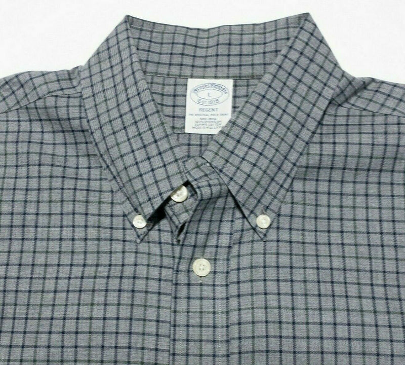 Brooks Brothers Regent Non-Iron Button-Down Shirt Gray Navy Check Men's Large