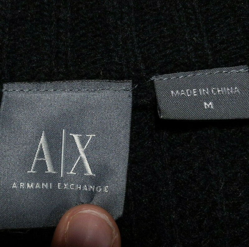 Armani Exchange A|X Lambswool Full Zip Sweater Black Knit Metallic Men's Medium