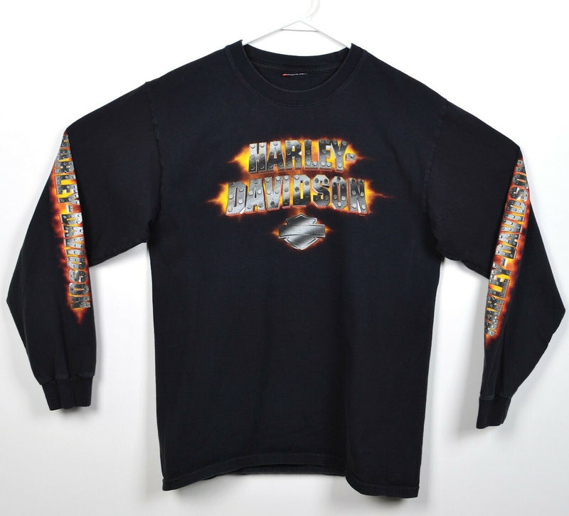 Vintage Y2K Harley-Davidson Men's Medium? Flames Logo Metal Long Sleeve T-Shirt