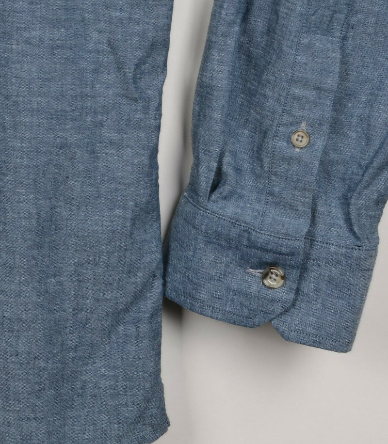 Ash & Erie Men's XL Standard Fit Linen Denim Blue Chambray Button-Front Shirt