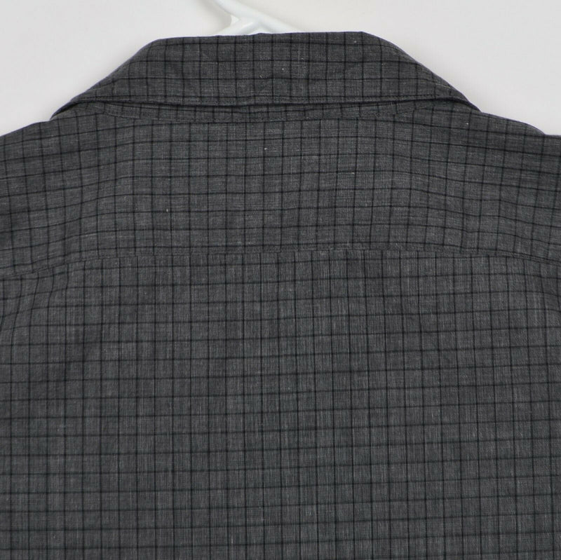 John Varvatos USA Men's XL Luxe Gray Black Plaid Flip Cuff Button-Front Shirt
