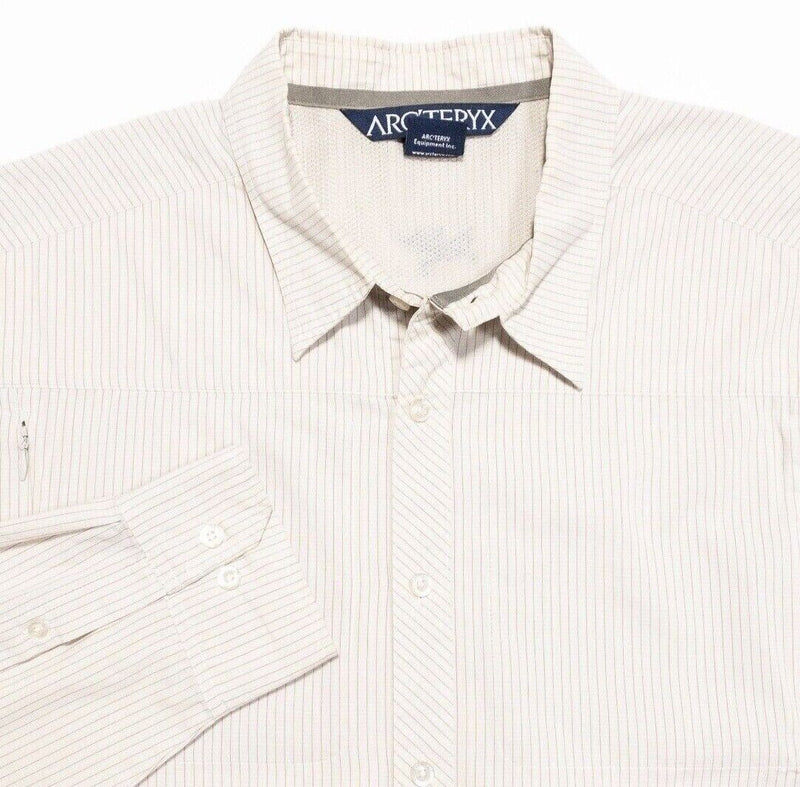 Arc'teryx Shirt XL Men's Long Sleeve Button-Front Ivory Striped Zip Pocket