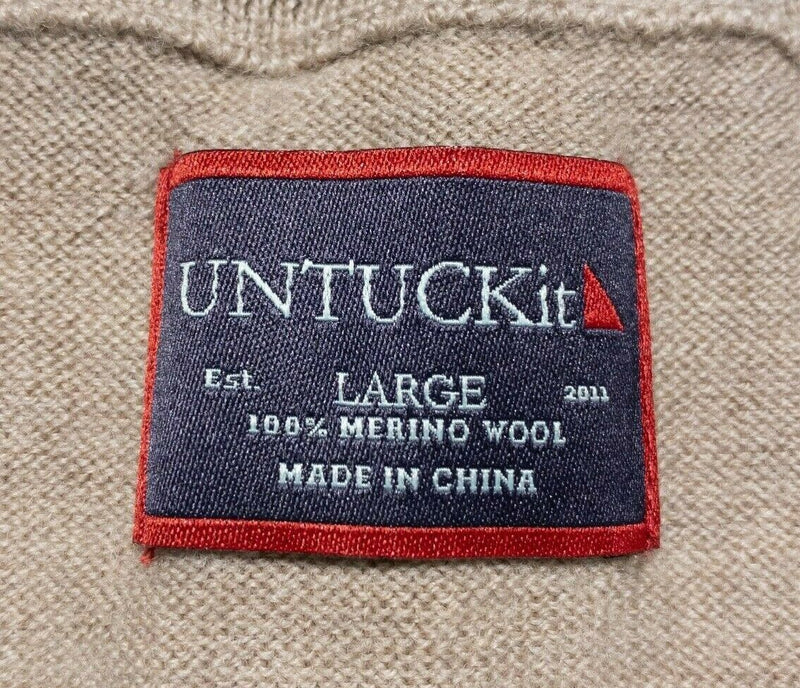 UNTUCKit Men's Large 100% Merino Wool Solid Light Brown 1/4 Zip Pullover Sweater