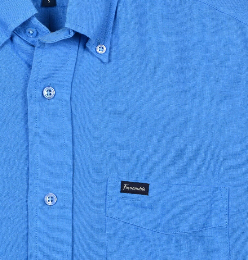 Façonnable Classique Men's Small Classic Fit 100% Linen Blue Button-Down Shirt