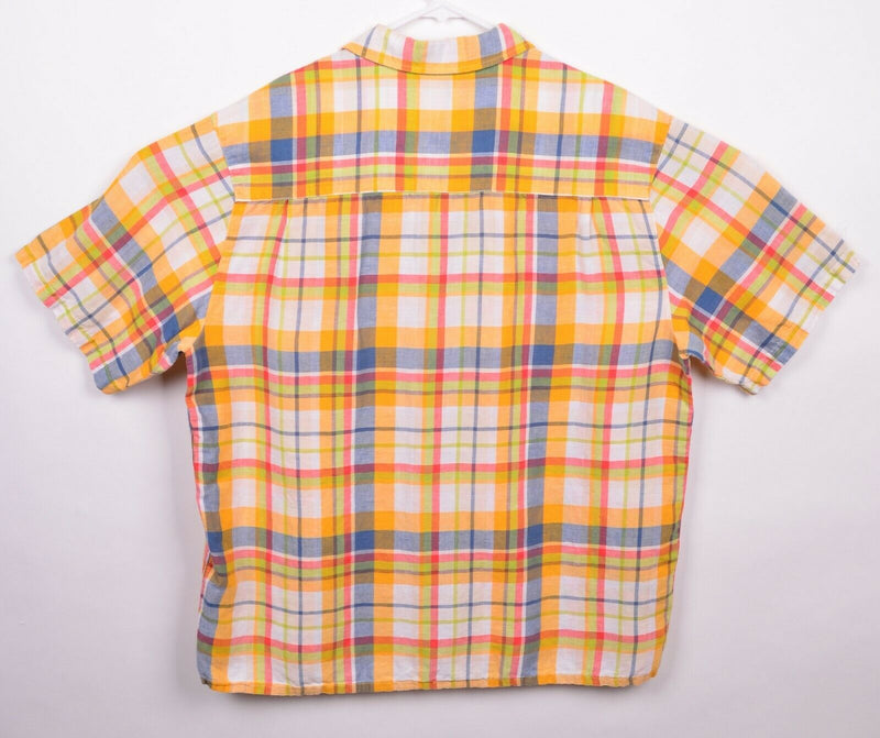 Alan Flusser Men's Sz XL Linen Blend Multicolor Plaid Short Sleeve Shirt