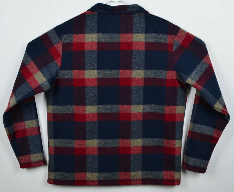 John Wayne Men's Large Wooly Fleece Navy Blue Red Plaid 1/4 Zip Pullover Top