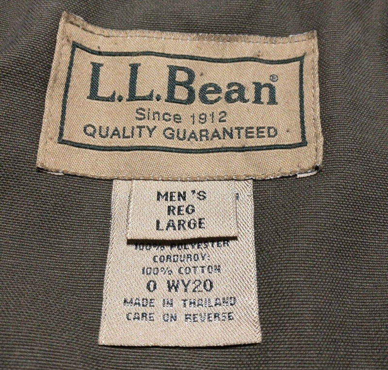 L.L. Bean Chore Coat Men Large Quilt-Lined Thinsulate Olive Barn Corduroy Collar