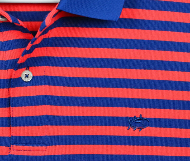 Southern Tide Men's Sz XL Blue Orange Striped Polyester Spandex Polo Shirt