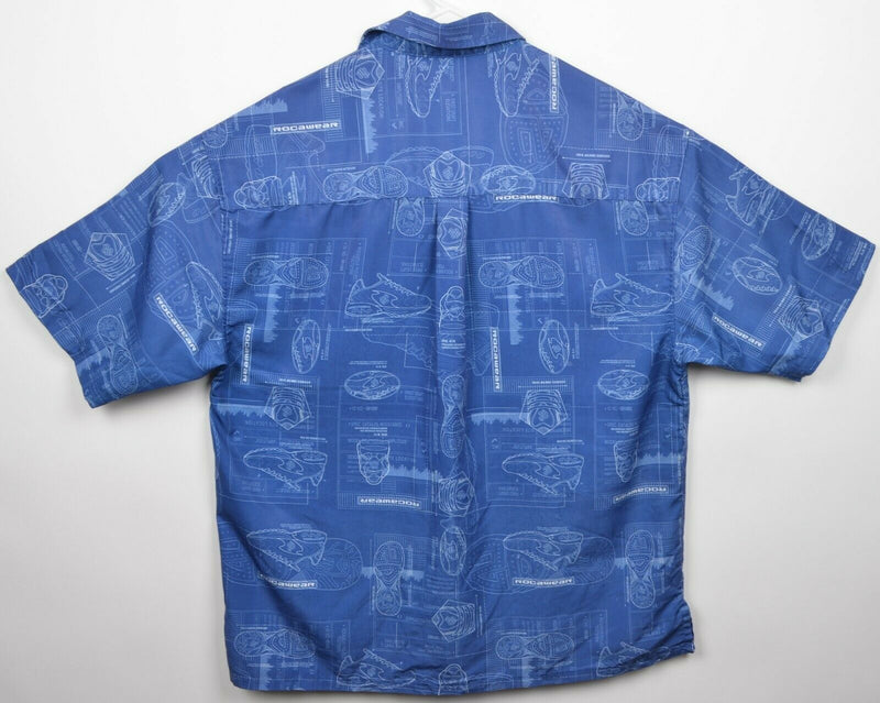 Rocawear Men's Large Sneaker Blueprint Button-Front Polyester Y2K Camp Shirt