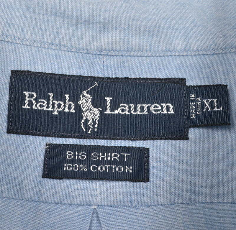 Polo Ralph Lauren Men's Sz XL "BIG Shirt" Blue Chambray Denim Button-Down Shirt
