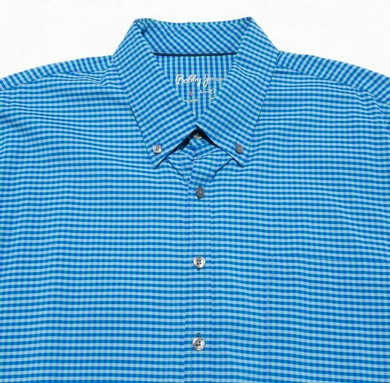 Bobby Jones X-H20 Nylon Wicking Button-Down Shirt Blue Green Check Men's XL?