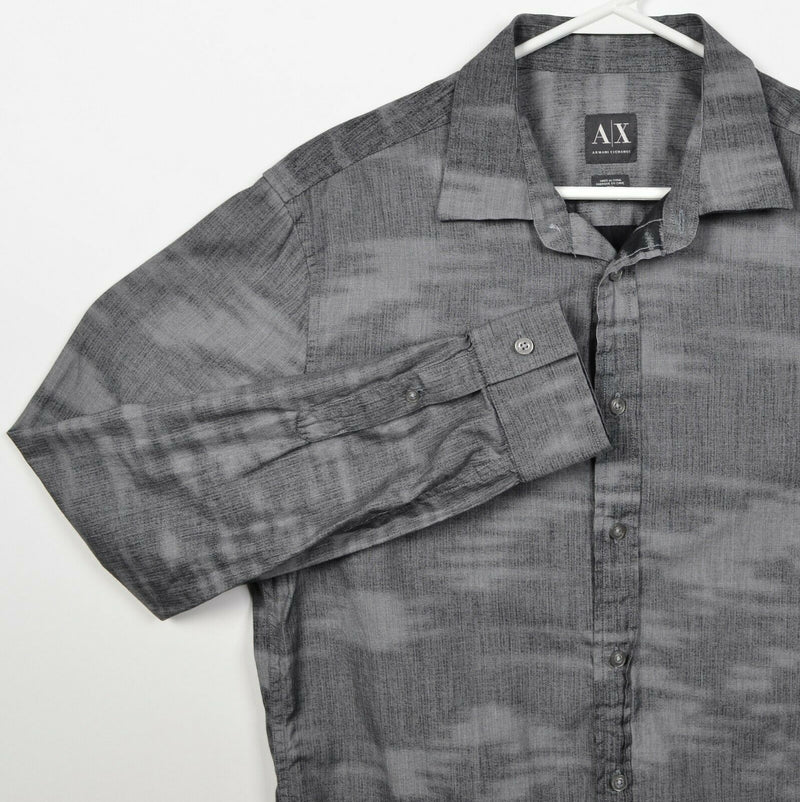 Armani Exchange A|X Men's Medium Gray Camouflage Style Button-Front Shirt