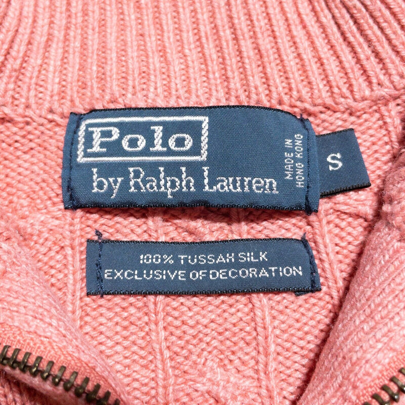 Polo Ralph Lauren Tussah Silk Sweater Men's Small Cable-Knit Pink 1/4 Zip Preppy