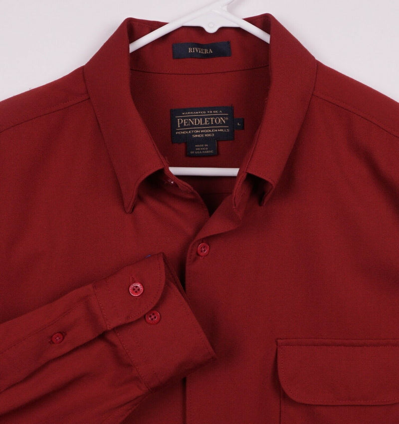 Pendleton Men's Sz Large 100% Wool Solid Red/Orange "Riviera" Flannel Shirt