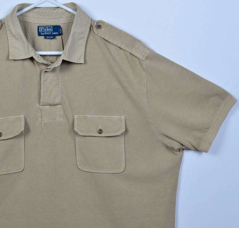 Polo Ralph Lauren Men's XL Shoulder Epaulets Pockets Military Safari Polo Shirt