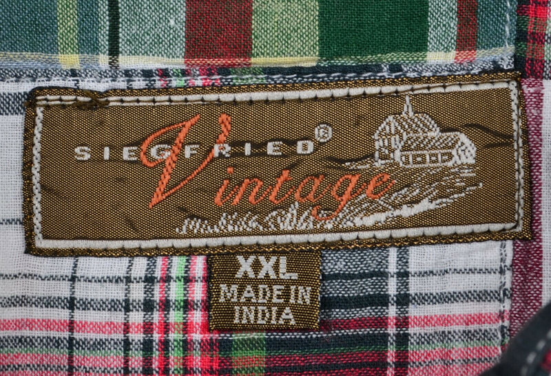 Siegfried Vintage Men's 2XL Patchwork Multi-Color Plaid Navy Button-Front Shirt