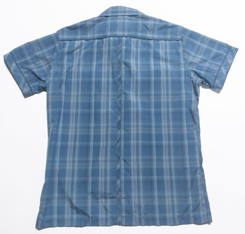 Kuhl Eluxur Pearl Snap Shirt Men's Large Teal Blue Plaid Wicking Ionik