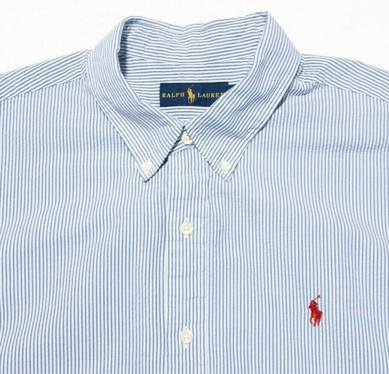 Polo Ralph Lauren Seersucker Shirt XL Men Blue Striped Preppy Summer Button-Down