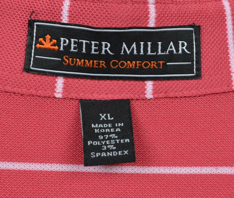 Peter Millar Summer Comfort Men's XL Pink/Red Striped Wicking Golf Polo Shirt