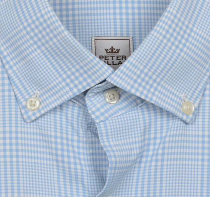 Peter Millar Crown Sport Men's Medium Nylon Wicking Blue Plaid Button-Down Shirt