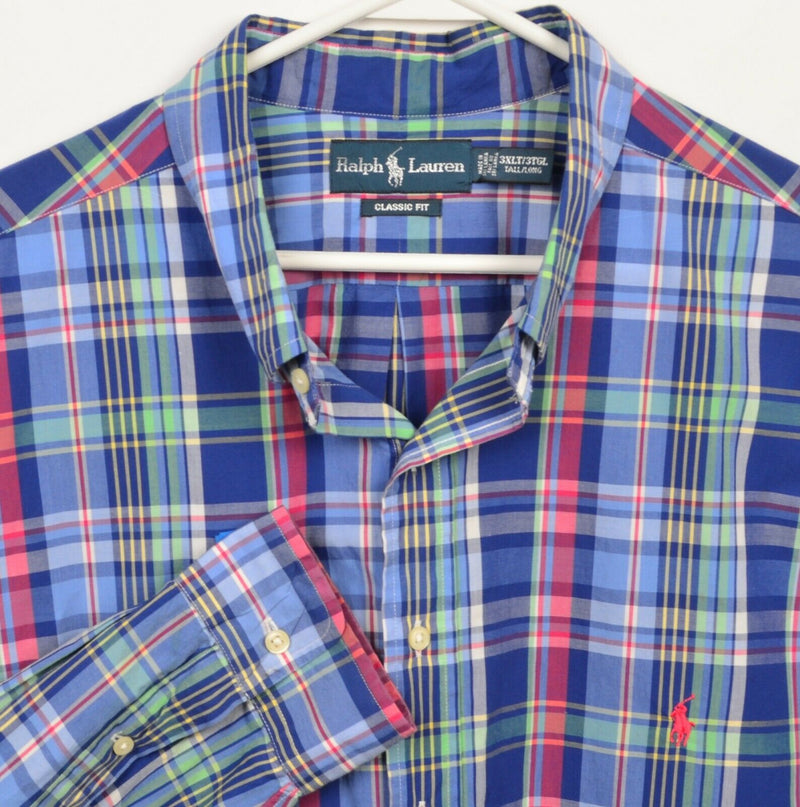 Polo Ralph Lauren Men's 3XLT (3XL Tall) Classic Fit Blue Plaid Button-Down Shirt