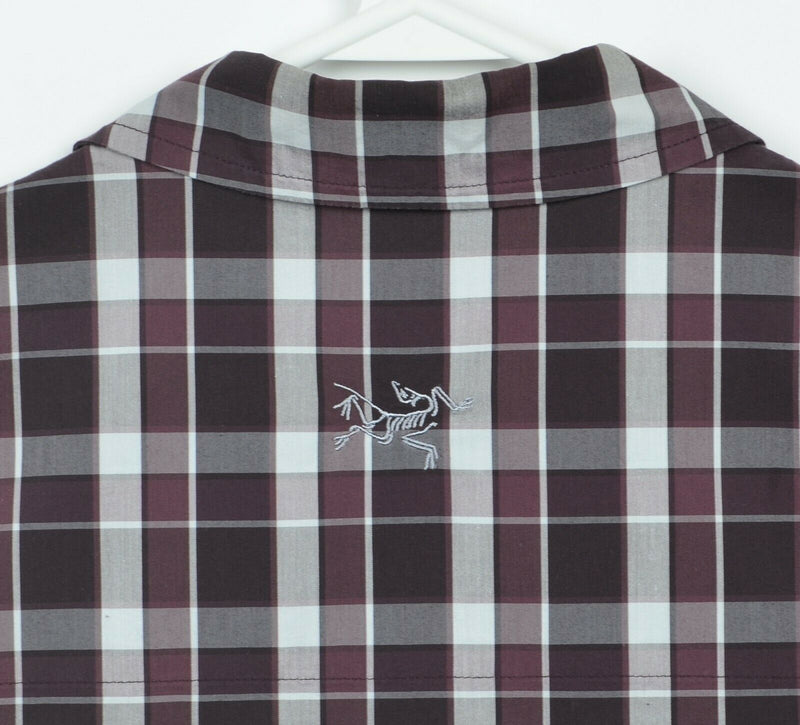 Arc'teryx Men's Large Burgundy Plaid Cotton Blend Hiking Button-Front Shirt