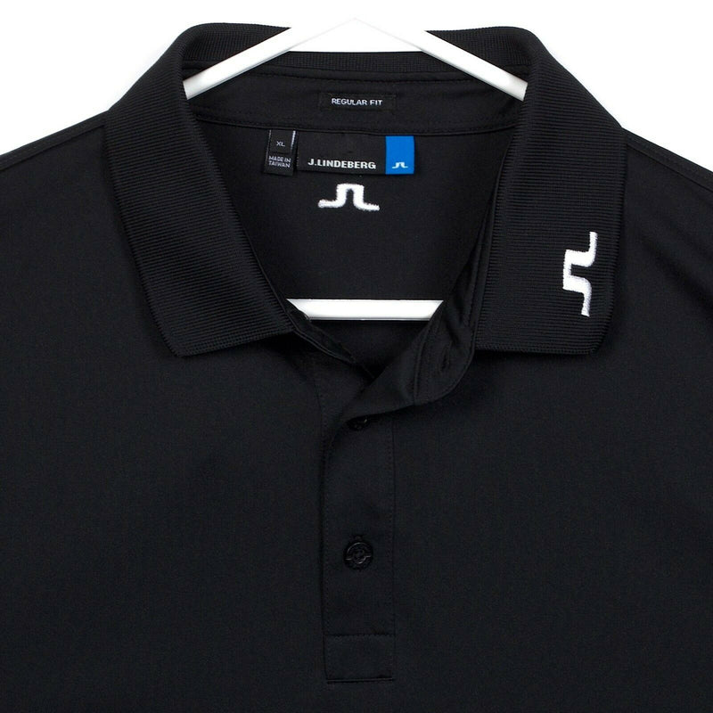 J. Lindeberg Men's XL Tour Tech TX Jersey Logo Collar Black Golf Polo Shirt
