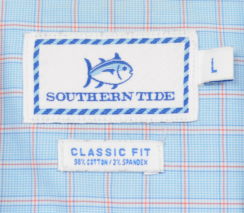 Southern Tide Mens Large Classic Fit Cotton Spandex Blue Plaid Button-Down Shirt