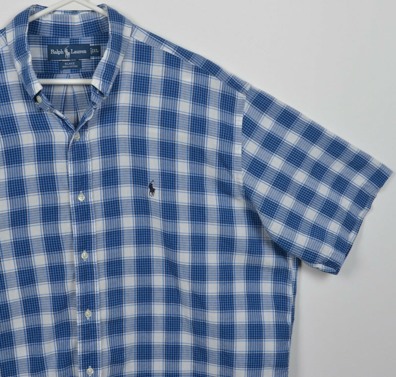 Polo Ralph Lauren Men's XL Blue Plaid Short Sleeve Button-Down "Blake" Shirt