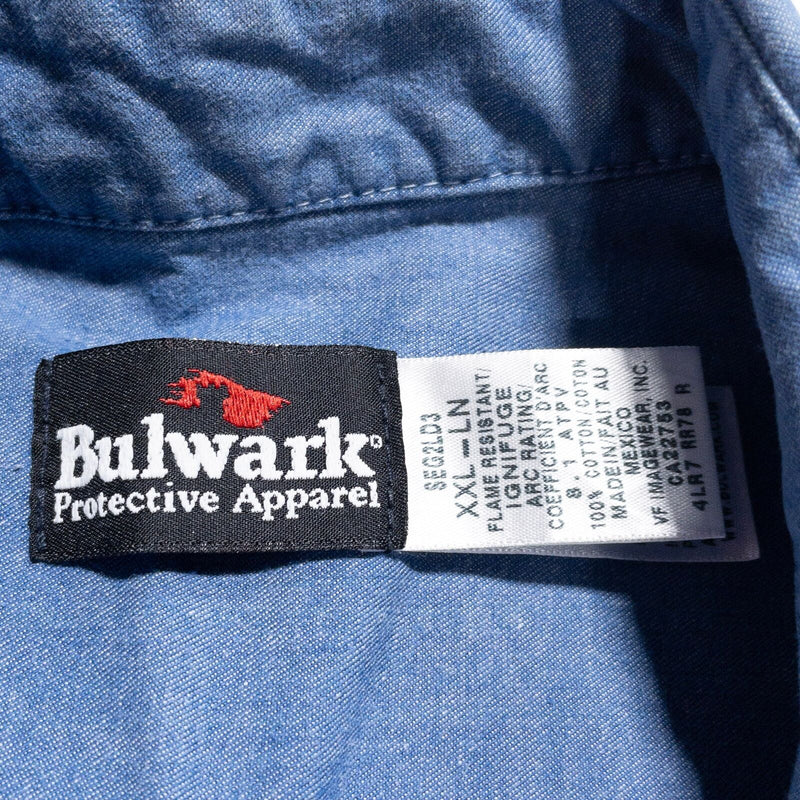 Bulwark FR Work Shirt Men's 2XL Long Sleeve Button-Down Blue Flame Resistant