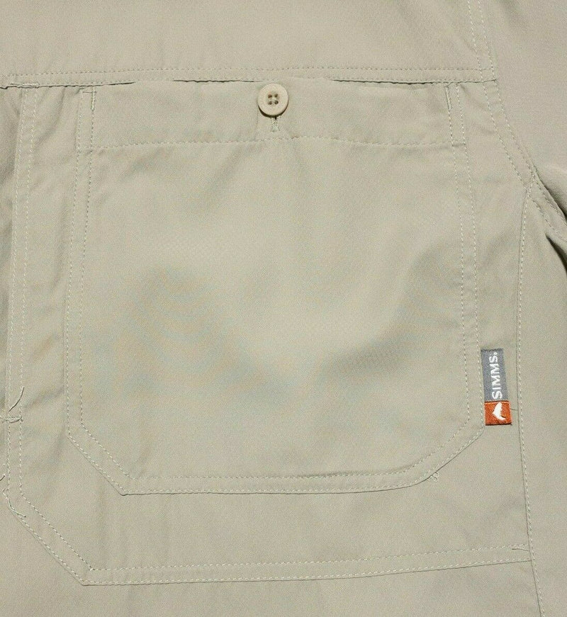 Simms Fishing Vented Button-Front Shirt Wicking Solid Khaki Brown Men's Large