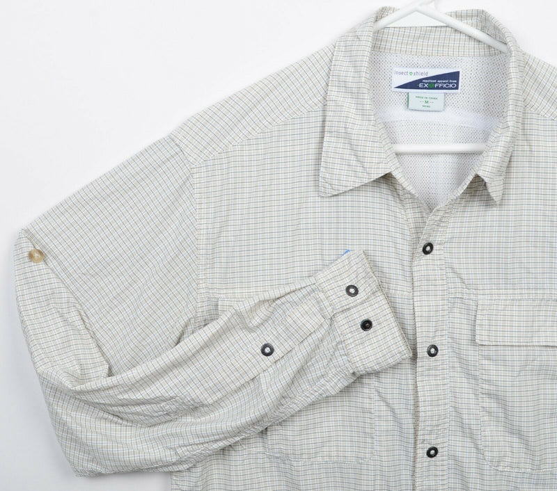 ExOfficio Insect Shield Men's Medium Snap-Front Travel Hiking White Plaid Shirt