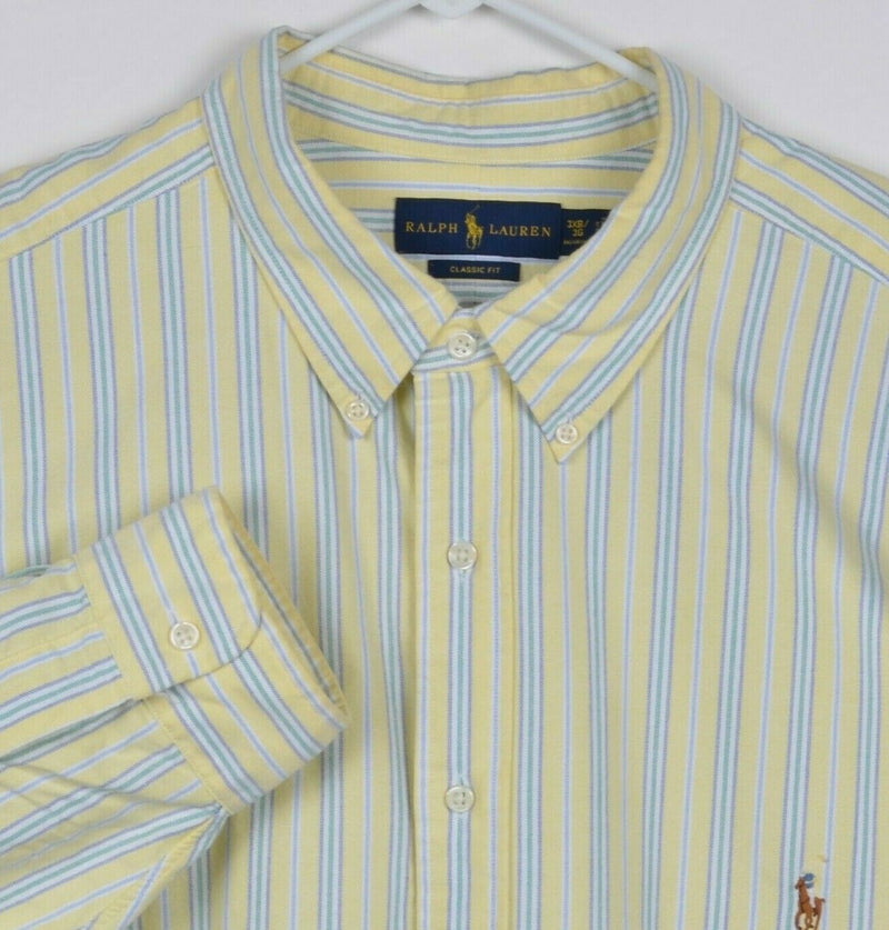 Polo Ralph Lauren Men's 3XB Big Classic Fit Yellow Striped Button-Down Shirt