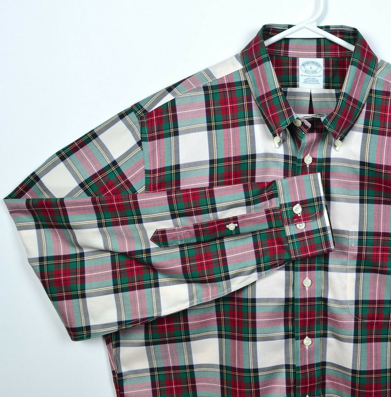 Brooks Brothers Men's Large Non-Iron Red Green Tartan Plaid Button-Down Shirt