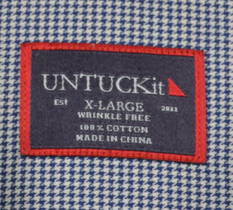 UNTUCKit Wrinkle Free Men's XL Navy Blue Houndstooth Plaid Button-Front Shirt