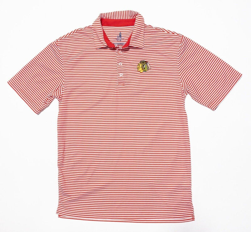 Johnnie-O Chicago Blackhawks Polo Small Men's Prep Formance Red Striped Wicking