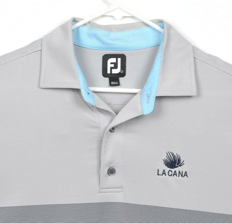 FootJoy Men's Sz Large Gray Blue Striped Block FJ Performance Golf Polo Shirt