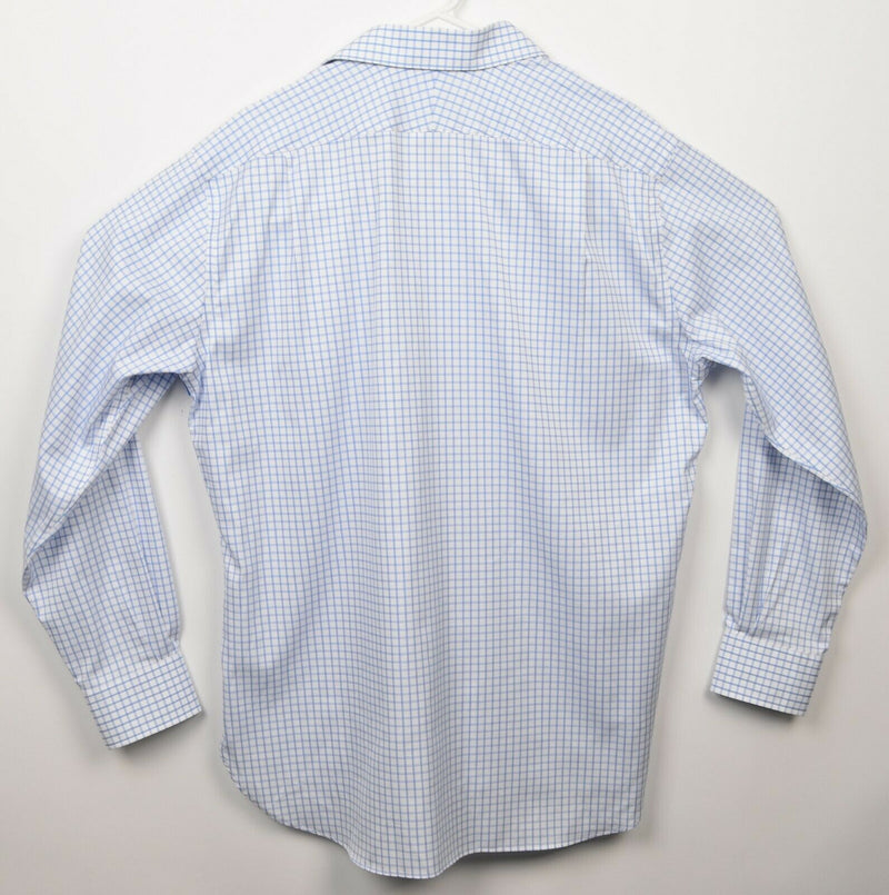 Peter Millar Men's 16.5 Long Nanoluxe EasyCare White Blue Plaid Dress Shirt