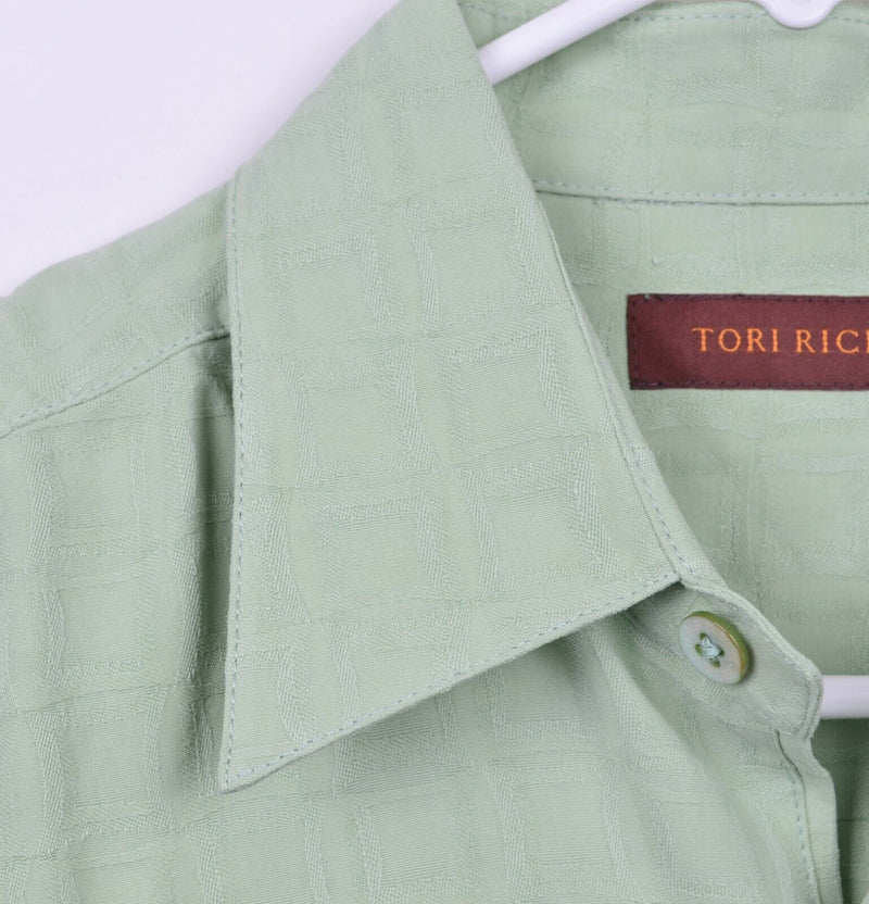 Tori Richard Men's Sz Small 100% Silk Green Textured Short Sleeve Hawaiian Shirt