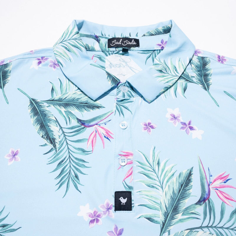 Bad Birdie Polo Men's 2XL Golf Shirt Floral Blue Pink Wicking Stretch