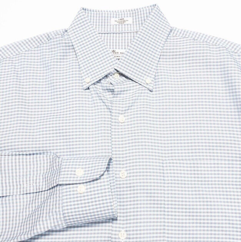 Peter Millar Crown Soft Shirt Large Mens Cotton Silk Long Sleeve Gray Blue Check