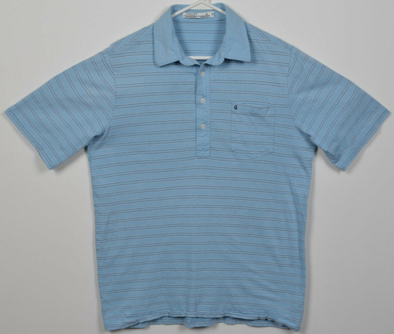 Criquet Men's Medium Blue Striped Golf Casual Short Sleeve Pocket Polo Shirt