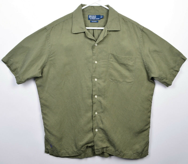 Polo Ralph Lauren Men's Medium Silk Linen Blend Caldwell Olive Green Camp Shirt