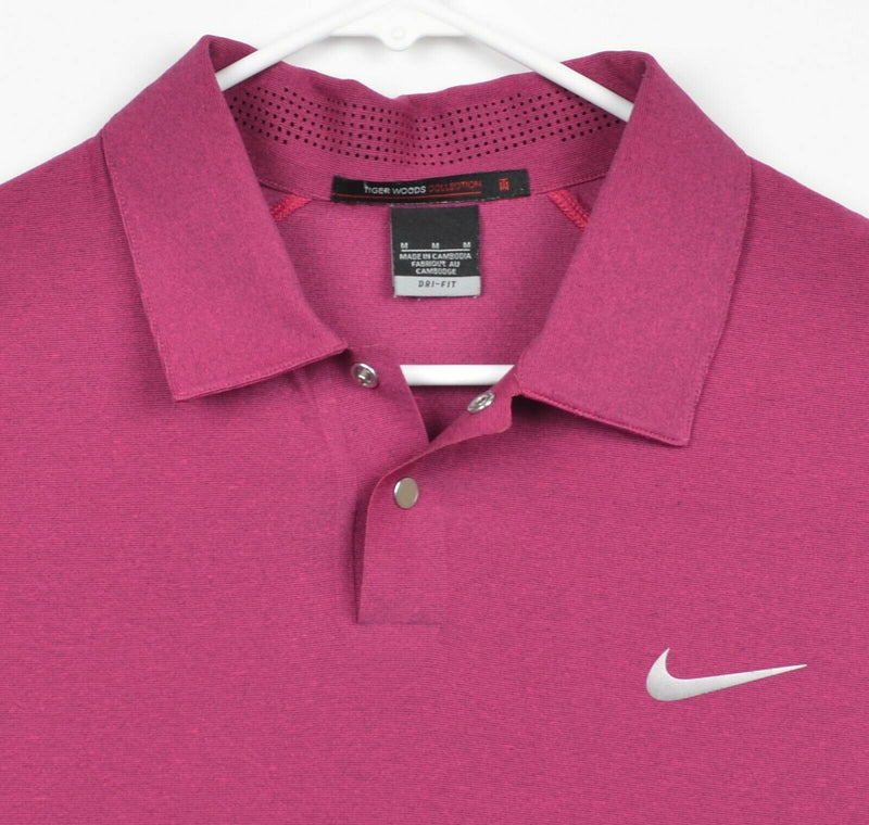 Tiger Woods Men's Sz Medium Magenta Purple Nike Golf Snap Golf Polo Shirt